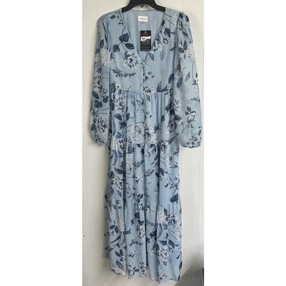 Sugarlips Dresses & Skirts - NWT Sugarlips Light Blue Floral Sheer Sleeves Maxi Dress XS